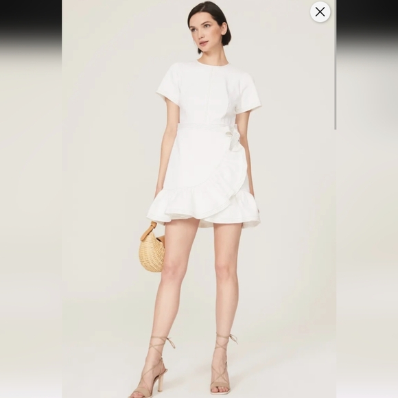 Cinq a Sept Josi Denim White Mini Wrap Dress Size 4 - Picture 2 of 12